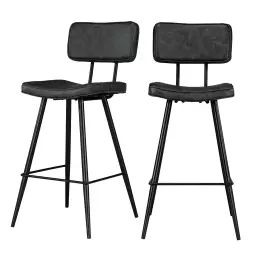 Chaise bar mi-hauteur 65 cm cuir synthétique gris/noir (x2)