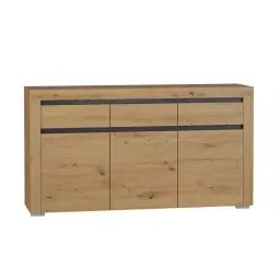 Buffet 3 portes 3 tiroirs panneaux stratifiés bois et gris anthracite