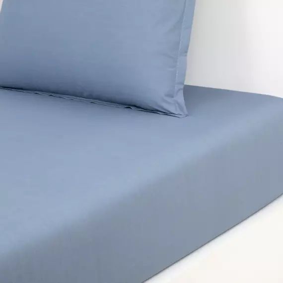 Drap housse en percale de coton celeste 160 x 200 cm