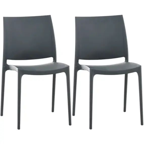 Lot 2 chaises de jardin empilables en plastique Gris foncé