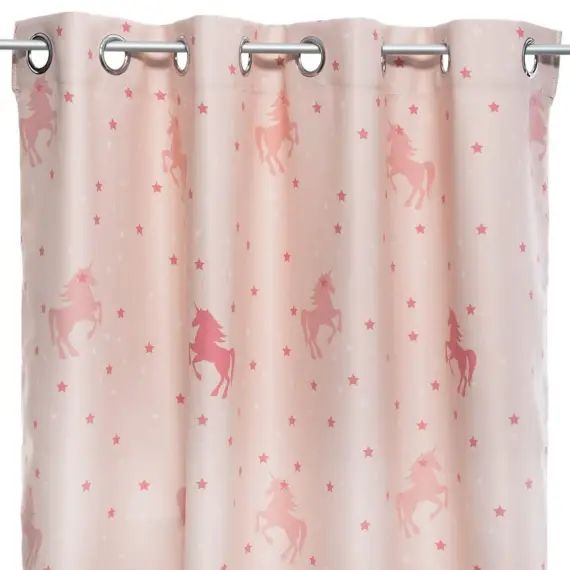 Rideau licorne phosphorescent polyester rose 250 x 140