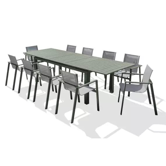 Ensemble repas de jardin 10 places en aluminium kaki