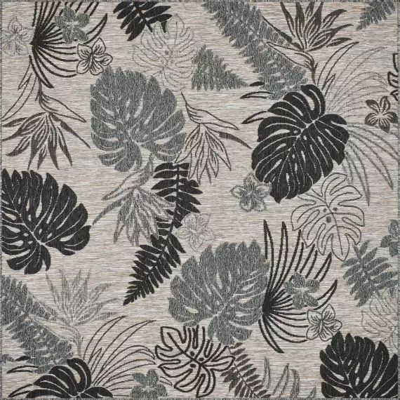 Tapis carré extérieur motif tropical gris et anthracite – 200X200
