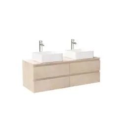 Meuble double vasque 120cm avec plan bois  Décor chêne + vasque