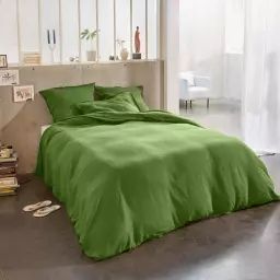 Parure de lit 2 places en lin français lavé vert 220×240 cm
