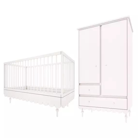 Chambre bébé : Duo – Lit évolutif 70×140 armoire 2 portes blanc