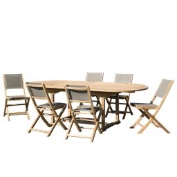 Table de jardin et chaises en teck et textilene 8/10 personnes