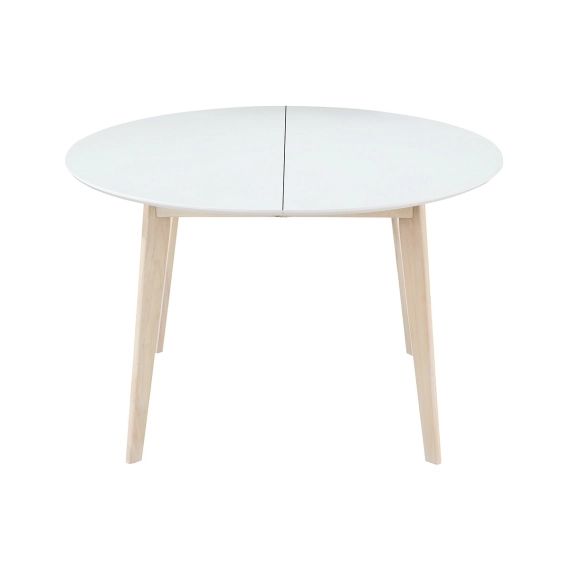 Table à manger ronde extensible blanc et bois L120-150 cm LEENA