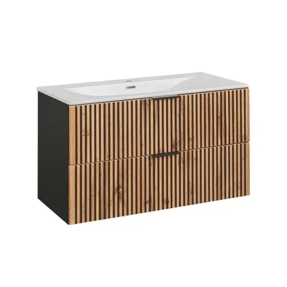 Meuble simple vasque encastrée 100cm naturel et noir
