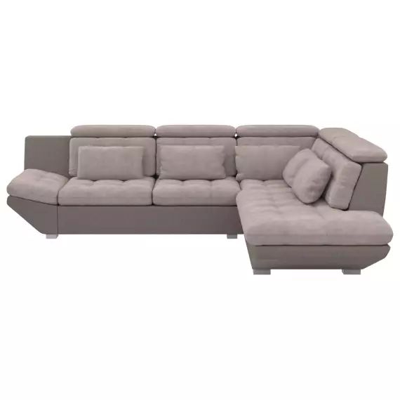 Canapé d&rsquo;angle droit convertible 5 places ETERNITY coloris tissu sable/ PU taupe