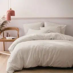 Parure de lit unie en coton lavé Lin 260×240+2x65x65cm