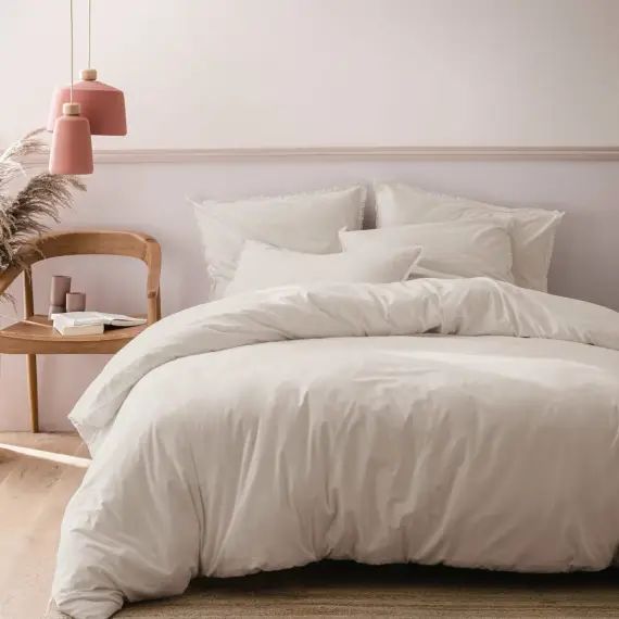 Parure de lit unie en coton lavé Lin 260×240+2x65x65cm