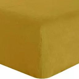 Drap housse lin lavé jaune 160×200 cm