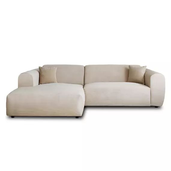 Canapé d’angle gauche 4 places en velours côtelé beige