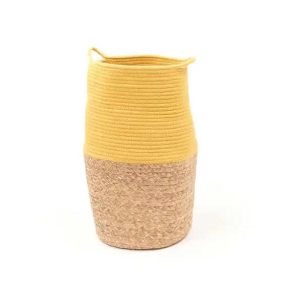 Panier long tressé en coton jaune 30×50