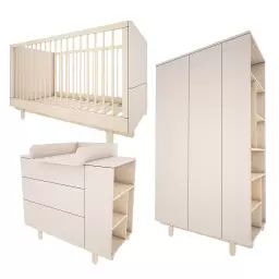 Chambre bébé : Trio – lit évolutif 70×140 commode armoire beige