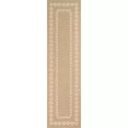 Tapis rectangulaire effet jute à motif blanc géométrique 80×300