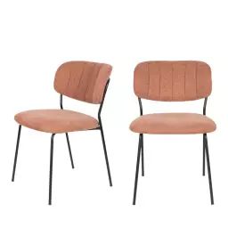 Jolien – Lot de 2 chaises en tissu et métal pieds noirs – Couleur – Rose
