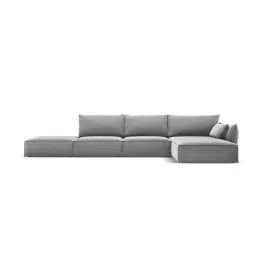 Canapé d’angle droit 5 places en tissu velours gris