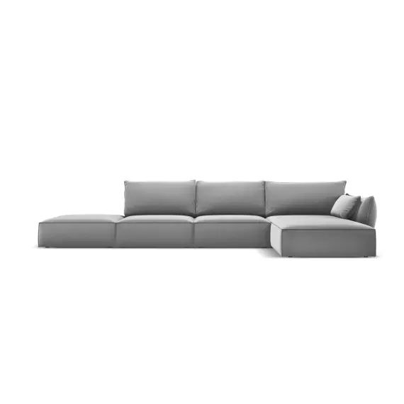 Canapé d’angle droit 5 places en tissu velours gris