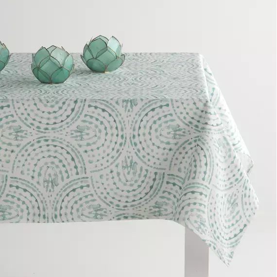 Nappe en coton biologique antitâche imprimée bleu 140×100 cm