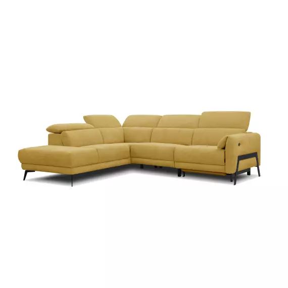 Canapé d’angle gauche 5 places avec relax électrique tissu jaune