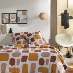 Parure de lit imprimé en coton orange 240×220
