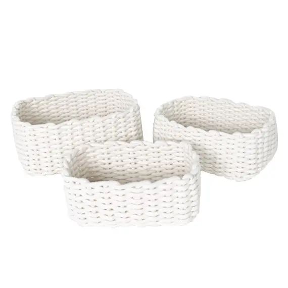 Lot de 3 paniers en coton blanc