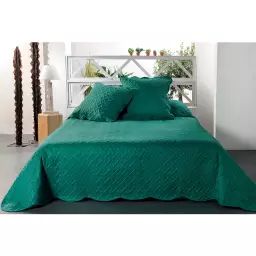Jeté de lit aux formes géométriques surpiquées polyester vert 250×230