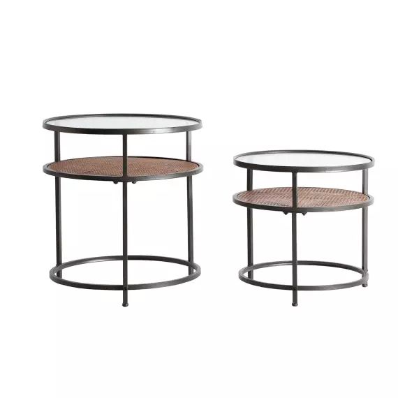Table d&rsquo;appoint en fer et verre en noir 58.5×58.5×61 / 51x51x49