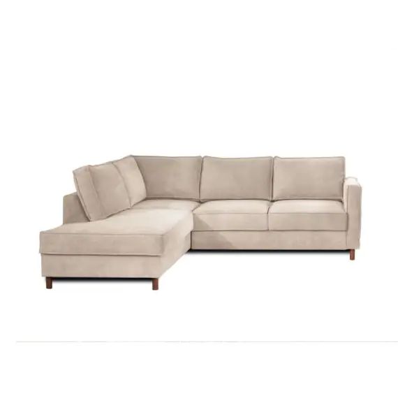 Canapé d&rsquo;angle gauche convertible 5 places Velours côtelé Beige