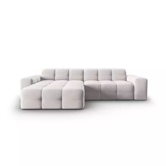 Canapé d’angle gauche 4 places en tissu velours gris clair