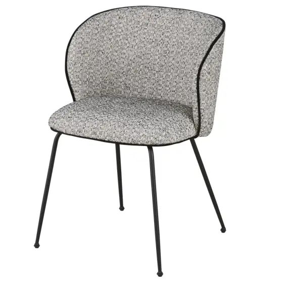 Chaise en polyester recyclé et lin gris et pieds en métal noir