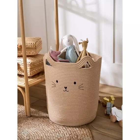 Panier rangement en corde de coton Chat beige