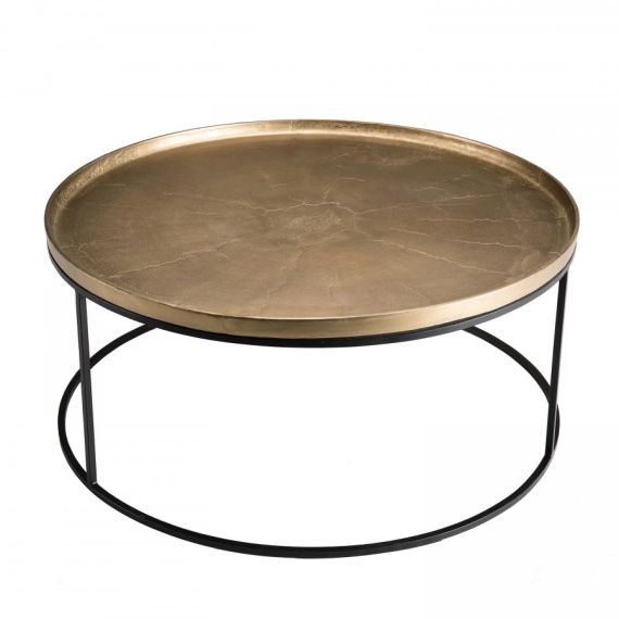 Table basse ronde aluminium doré pieds ronds métal noir D88