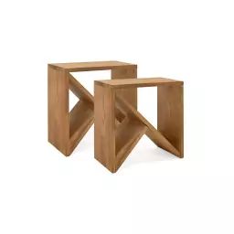 Pack de 2 Tables de chevet en bois chêne foncé 40x40cm