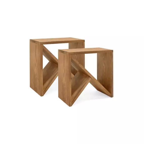 Pack de 2 Tables de chevet en bois chêne foncé 40x40cm