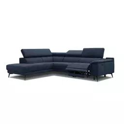 Canapé d’angle gauche 5 places relax électrique tissu bleu foncé