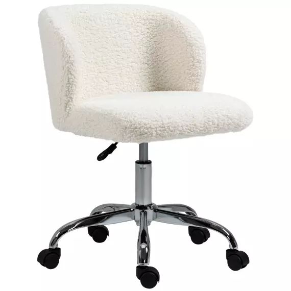 Chaise de bureau design piètement acier chromé effet laine bouclée