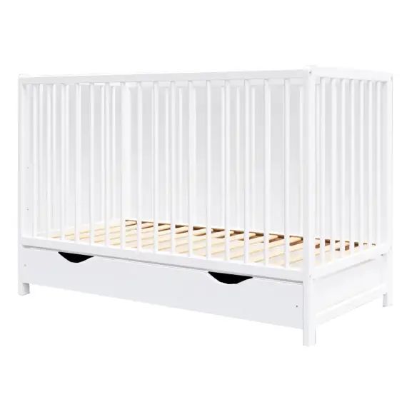 Lit bébé évolutif en bois blanc et pin avec tiroir – 120×60 cm
