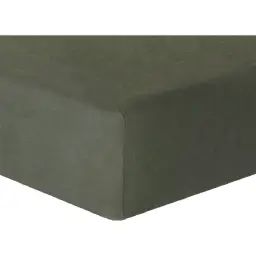 Drap housse en lin lavé 180x200x40 Vert kaki
