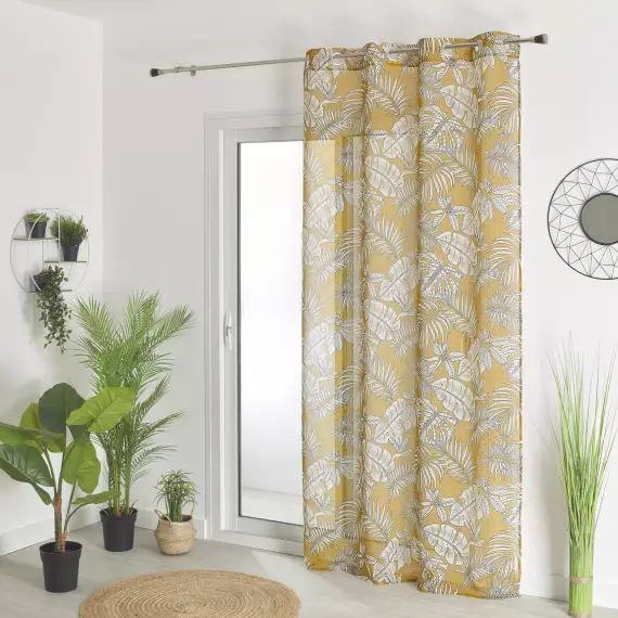 Voilage tropical en étamine imprimée etamine jaune 240 x 140