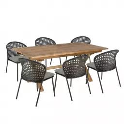 Salon de jardin 6 pers – 1 table rect. 180 x 100cm et 6 chaises grises