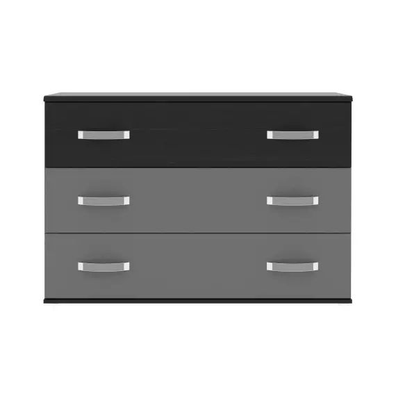 Commode 3 tiroirs DOLCE BLACK EDITION coloris imitation chêne noir et gris mat