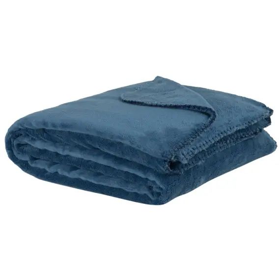 Plaid en polyester recyclé bleu 150×230