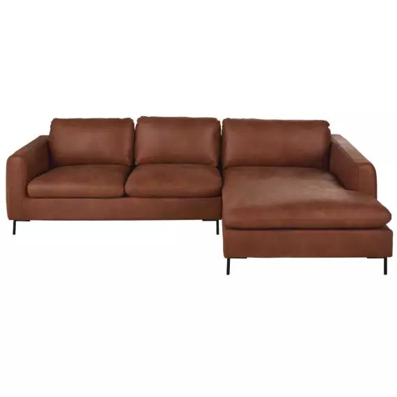 Canapé d’angle droit 4/5 places en cuir recyclé marron