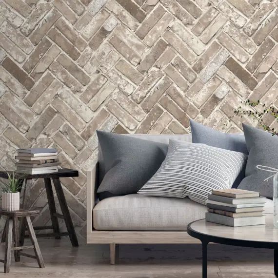 Papier peint trompe l&rsquo;œil Brique Chevron 53x1000cm