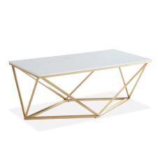 Table basse rectangulaire marbre blanc & métal doré