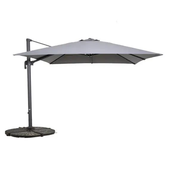 Parasol déporté 3x3m et 4 dalles lestées aluminium gris