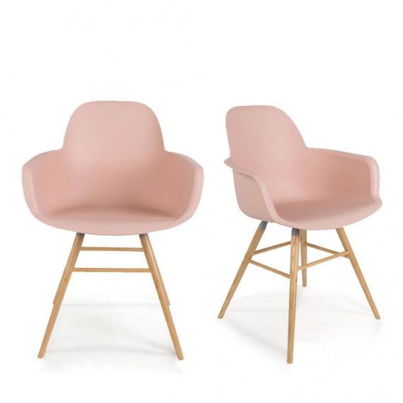 2 fauteuils de table en résine rose